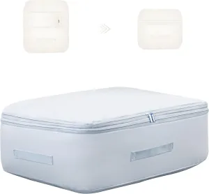 Ultra Space Saving Self Compression Organizer, Comforter Storage Bag for Clothes, Blankets, Pillows, Duvet, Comforters, Bedding Sets and Much More (Blue,L - 54 * 42 * 30cm)