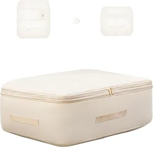 Ultra Space Saving Self Compression Organizer, Comforter Storage Bag for Clothes, Blankets, Pillows, Duvet, Comforters, Bedding Sets and Much More (Khaki,L - 54 * 42 * 30cm)