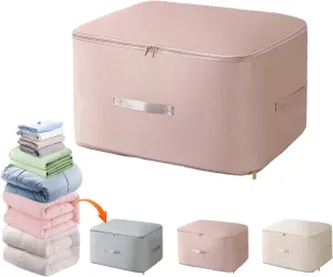 Ultra Space Saving Self Compression Organizer,Blanket Organizers And Storage,Space Bags, Organizer Bags for Comforters,Clothes,Winter Clothes Storage (Pink, XL(54 * 42 * 60CM))