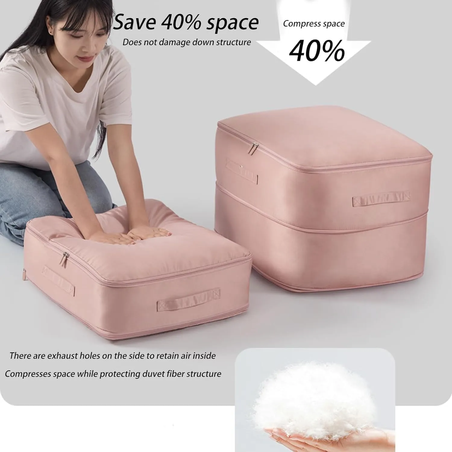 Ultra Space Saving Self Compression Organizer,Blanket Organizers And Storage,Space Bags, Organizer Bags for Comforters,Clothes,Winter Clothes Storage (Pink, XL(54 * 42 * 60CM))