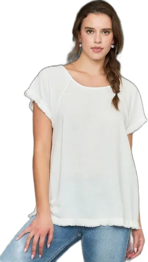 Umgee Linen Ruffle Fringe Edges Top