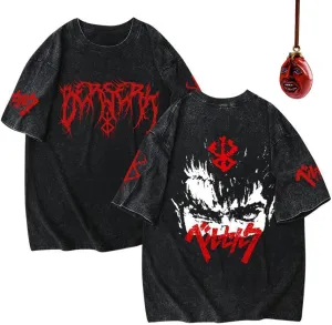 Unisex Vintage Washed T-Shirt Men Anime 3D Novelty Printed Gothic Tee Harajuku Tops Casual Streetwear
