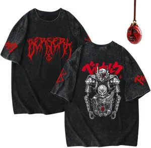 Unisex Vintage Washed T-Shirt Men Anime 3D Novelty Printed Gothic Tee Harajuku Tops Casual Streetwear
