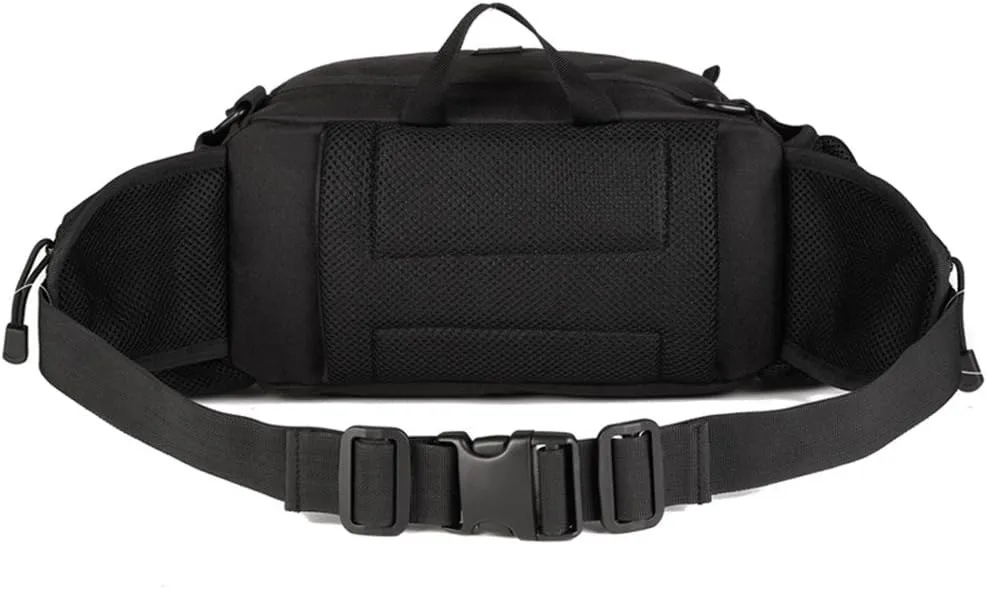 UNISTRENGH Tactical Waist Pack Bag With 2-Water Bottle Pocket Holder Military Fanny Packs Waterproof Hip Belt Bag Pouch for Hunting Trekking Running (Black)