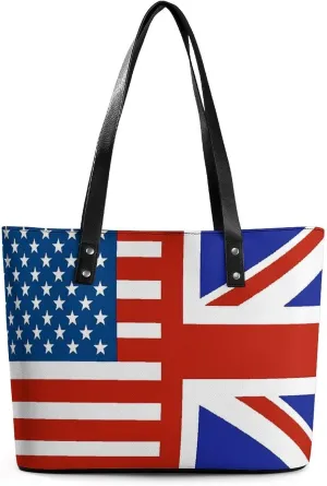 U.S. and Union Jack Flag Purse for Women Casual Tote Bags Purses Ladies Top Handle Shoulder Handbag for Work Travel
