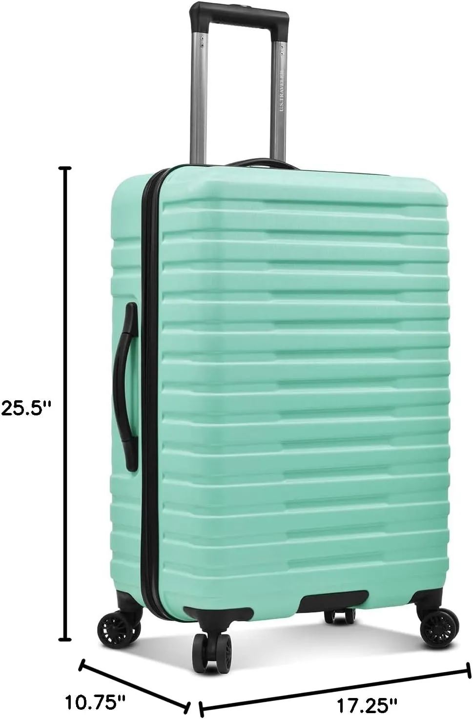 U.S. Traveler Boren Polycarbonate Hardside Rugged Travel Suitcase Luggage with 8 Spinner Wheels, Aluminum Handle, Mint, Checked-Medium 26-Inch