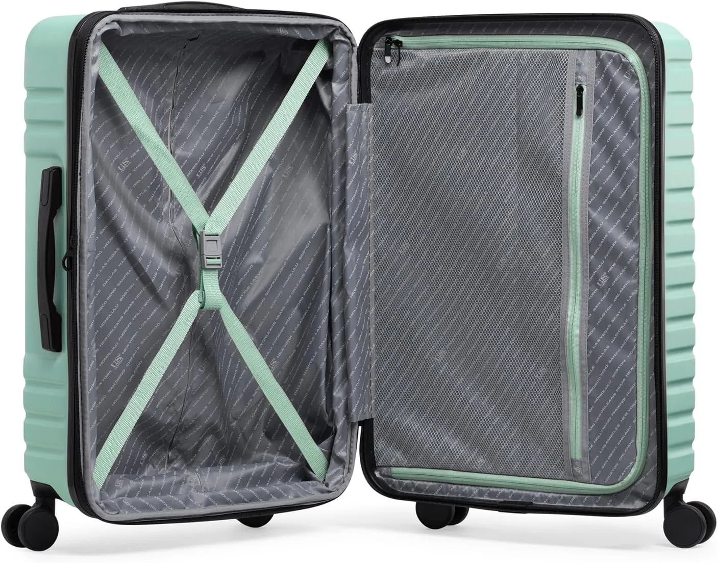 U.S. Traveler Boren Polycarbonate Hardside Rugged Travel Suitcase Luggage with 8 Spinner Wheels, Aluminum Handle, Mint, Checked-Medium 26-Inch