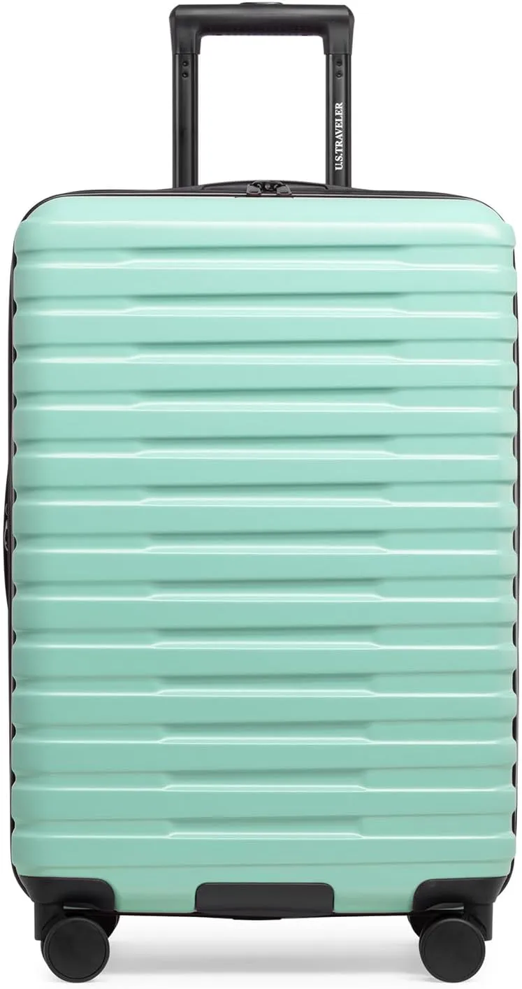 U.S. Traveler Boren Polycarbonate Hardside Rugged Travel Suitcase Luggage with 8 Spinner Wheels, Aluminum Handle, Mint, Checked-Medium 26-Inch