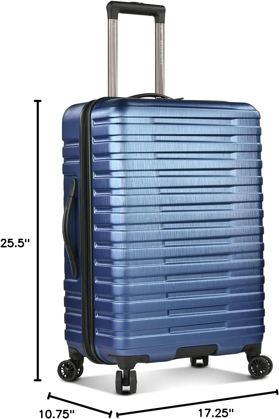 U.S. Traveler Boren Polycarbonate Hardside Rugged Travel Suitcase Luggage with 8 Spinner Wheels, Aluminum Handle, Navy, Checked-Medium 26-Inch