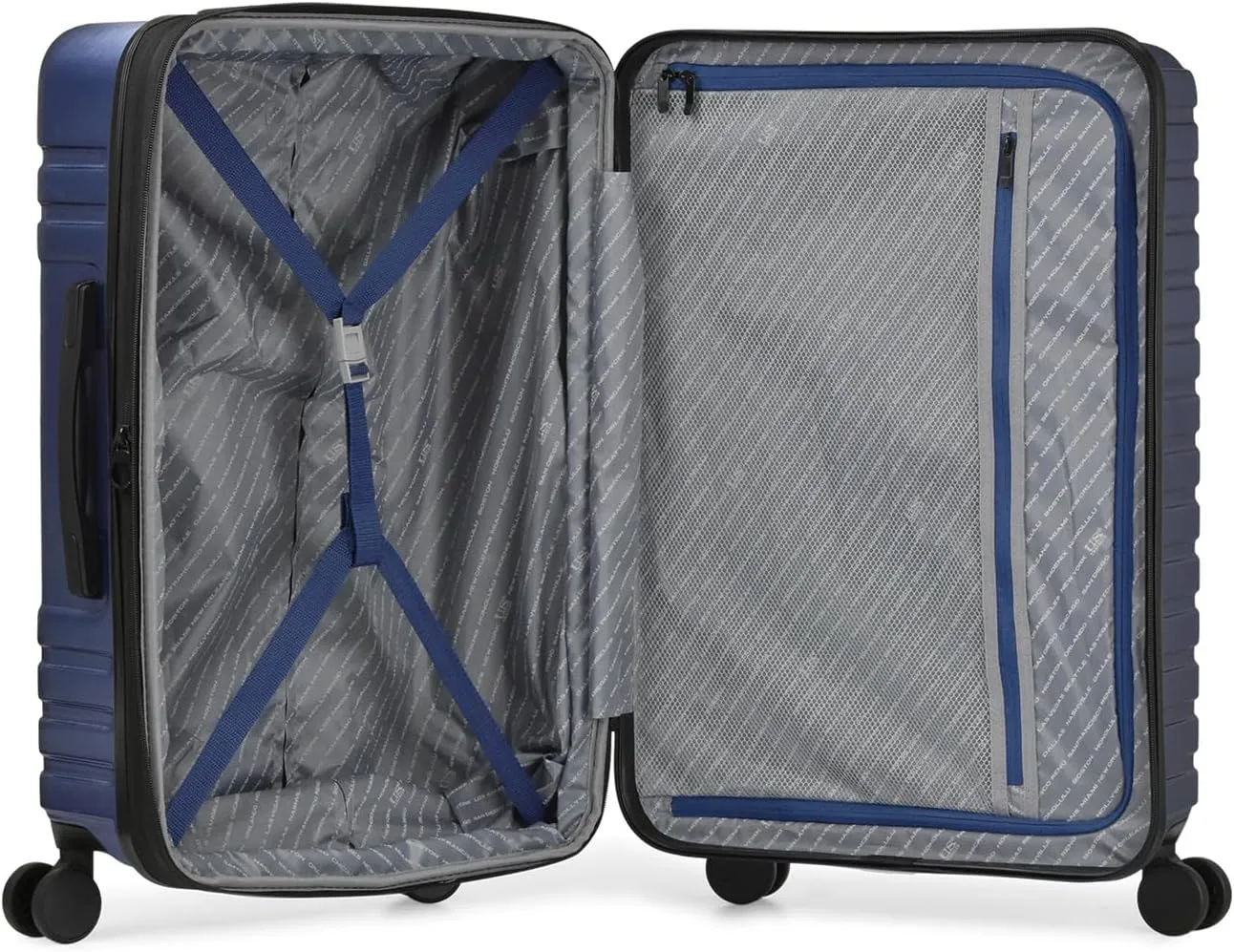 U.S. Traveler Boren Polycarbonate Hardside Rugged Travel Suitcase Luggage with 8 Spinner Wheels, Aluminum Handle, Navy, Checked-Medium 26-Inch