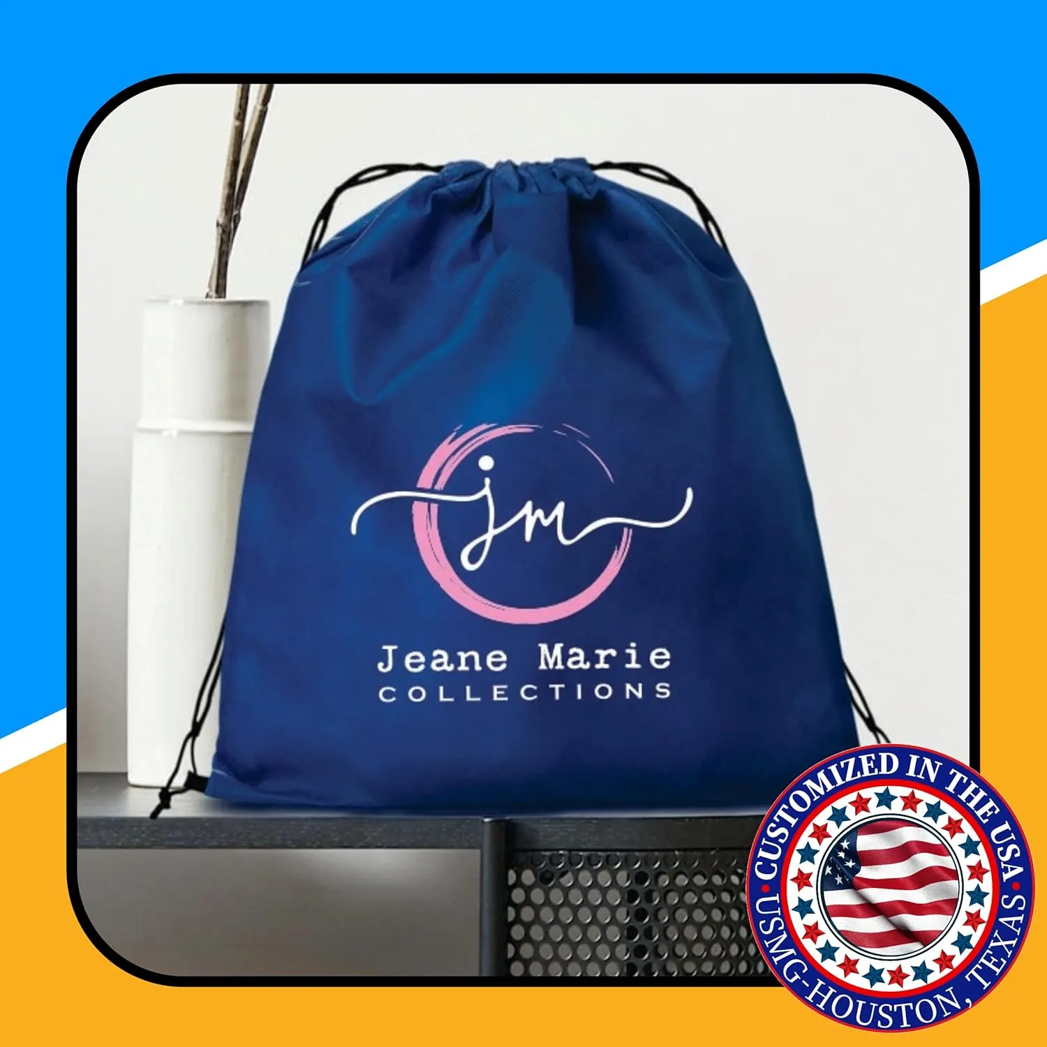 USMG Custom Drawstring Non-Woven Tote Bags - Ideal for Party Favors, Gifts, and Promotions with Vibrant Multi-Color Imprint