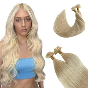 Utip Hair Extensions Human Hair, 16 Inch 50g Platinum Blonde Real Human Hair Keratin Tip Extensions Pre Bonded Fusion Hair Blonde U Tip Extensions
