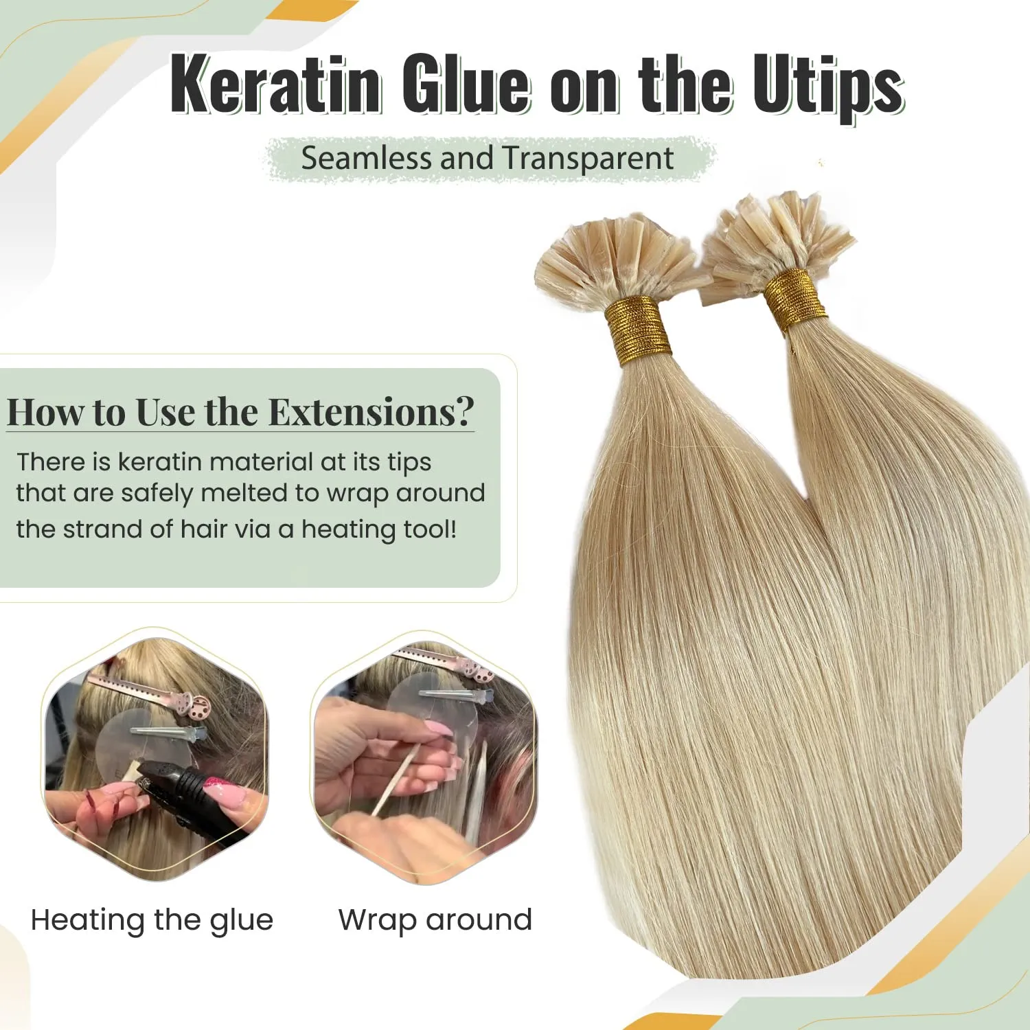 Utip Hair Extensions Human Hair, 16 Inch 50g Platinum Blonde Real Human Hair Keratin Tip Extensions Pre Bonded Fusion Hair Blonde U Tip Extensions