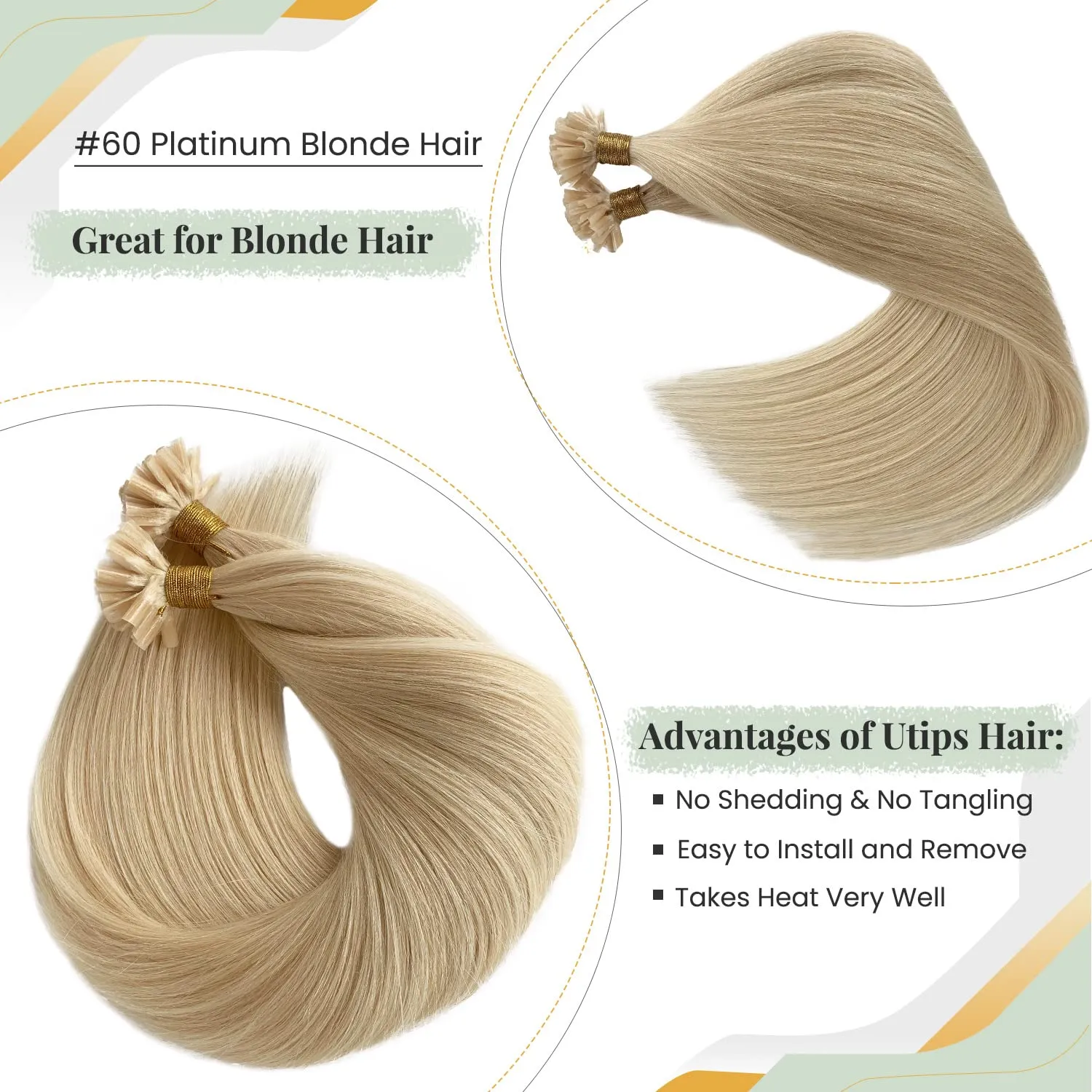 Utip Hair Extensions Human Hair, 16 Inch 50g Platinum Blonde Real Human Hair Keratin Tip Extensions Pre Bonded Fusion Hair Blonde U Tip Extensions