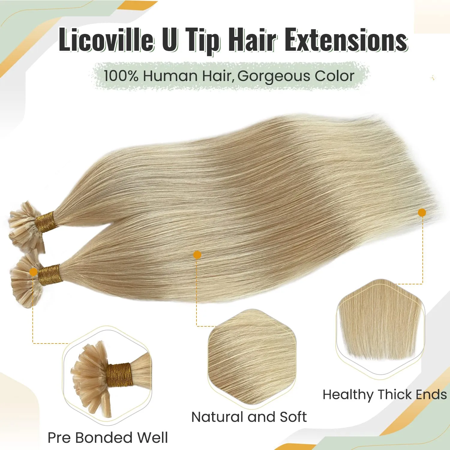 Utip Hair Extensions Human Hair, 16 Inch 50g Platinum Blonde Real Human Hair Keratin Tip Extensions Pre Bonded Fusion Hair Blonde U Tip Extensions