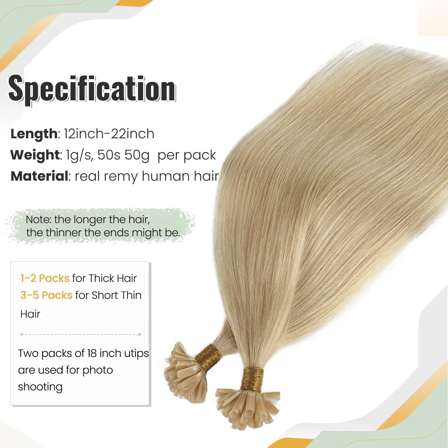 Utip Hair Extensions Human Hair, 16 Inch 50g Platinum Blonde Real Human Hair Keratin Tip Extensions Pre Bonded Fusion Hair Blonde U Tip Extensions