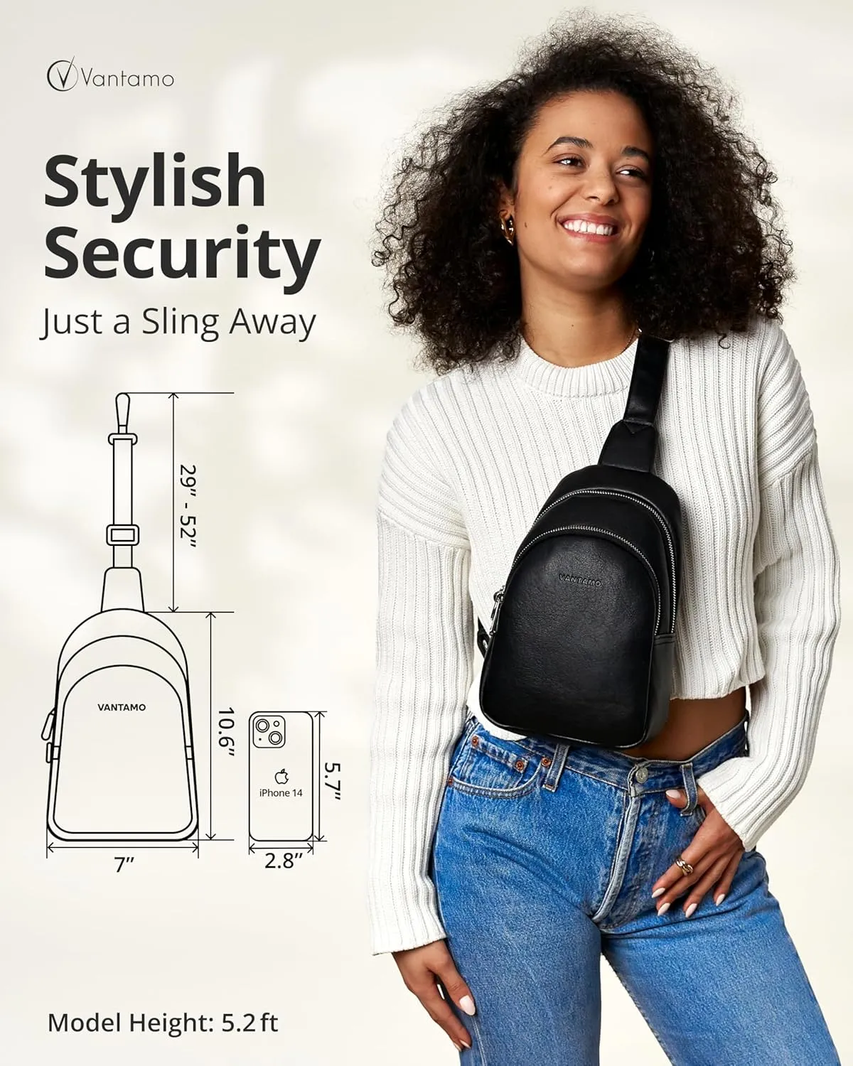 Vantamo Crossbody Sling Bags for Women, RFID & Anti-Pickpocket Clip Cross Body Bag, Adjustable Strap Travel Fanny Pack