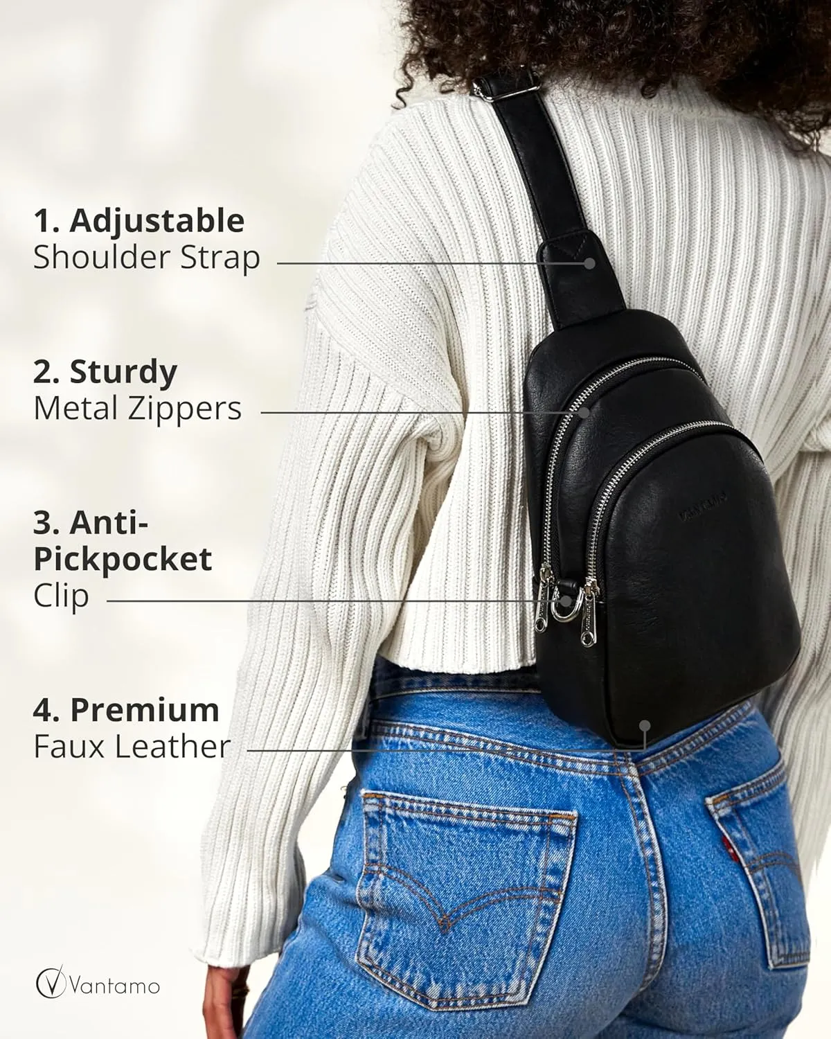 Vantamo Crossbody Sling Bags for Women, RFID & Anti-Pickpocket Clip Cross Body Bag, Adjustable Strap Travel Fanny Pack