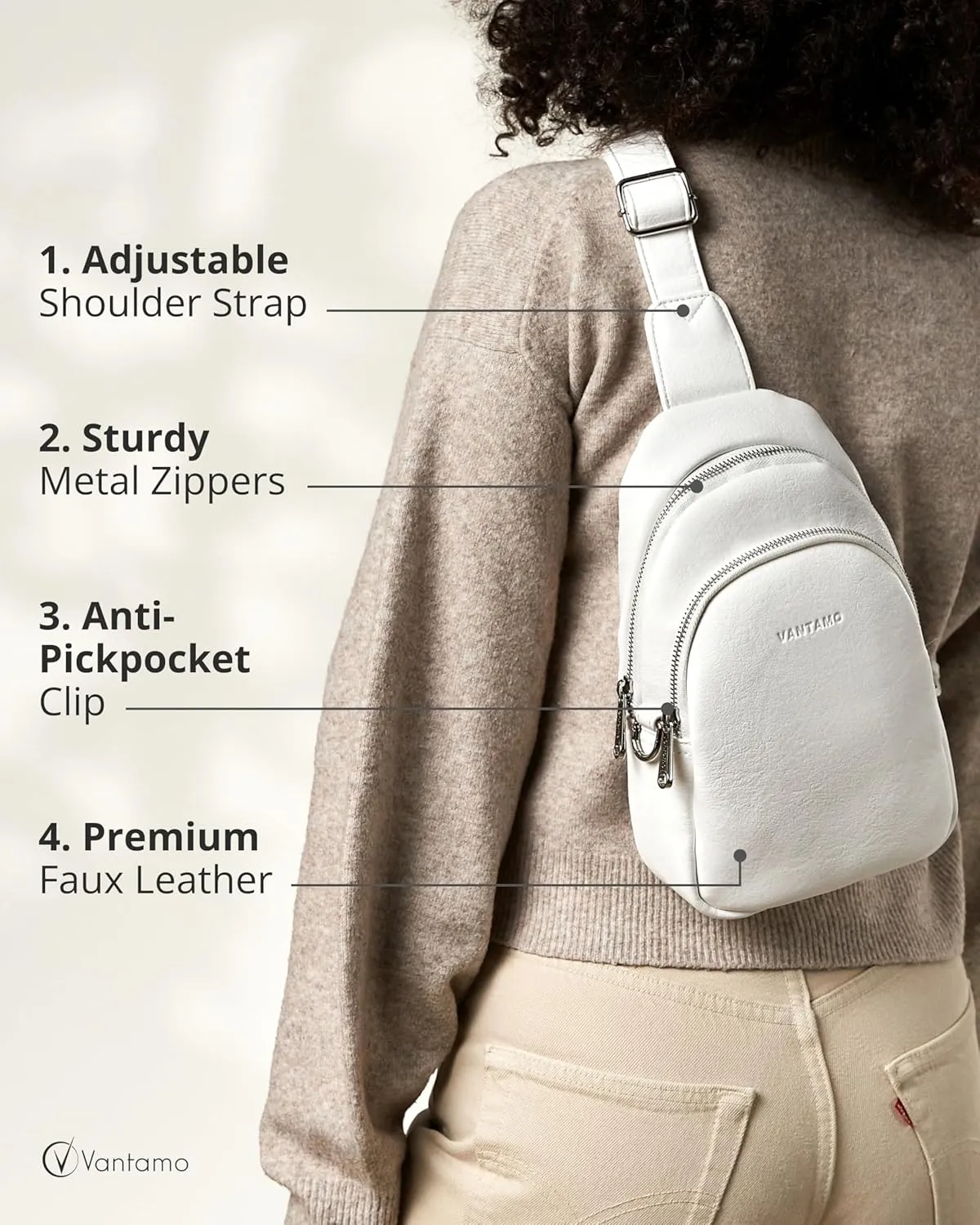 Vantamo Crossbody Sling Bags for Women, RFID & Anti-Pickpocket Clip Cross Body Bag, Adjustable Strap Travel Fanny Pack