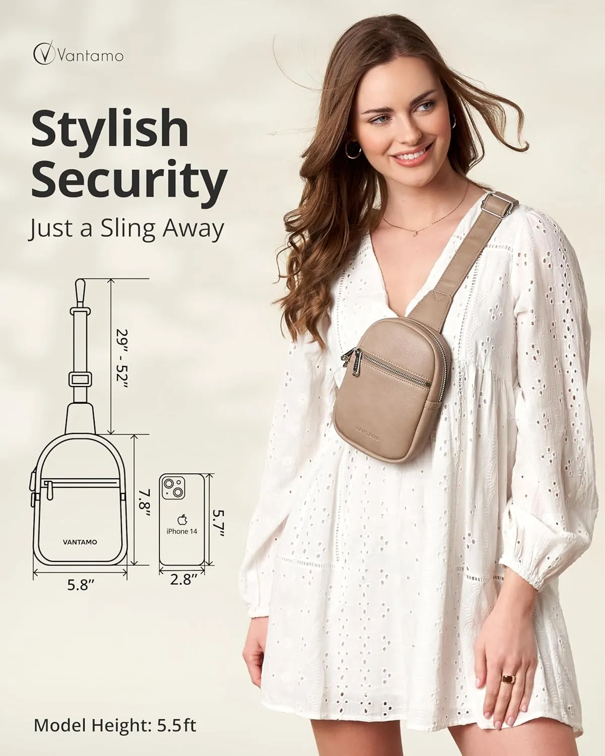Vantamo Small Crossbody Bags for Women, Sling Bag with RFID & Anti-Pickpocket Clip, Adjustable Strap Cross Body Fanny Packs