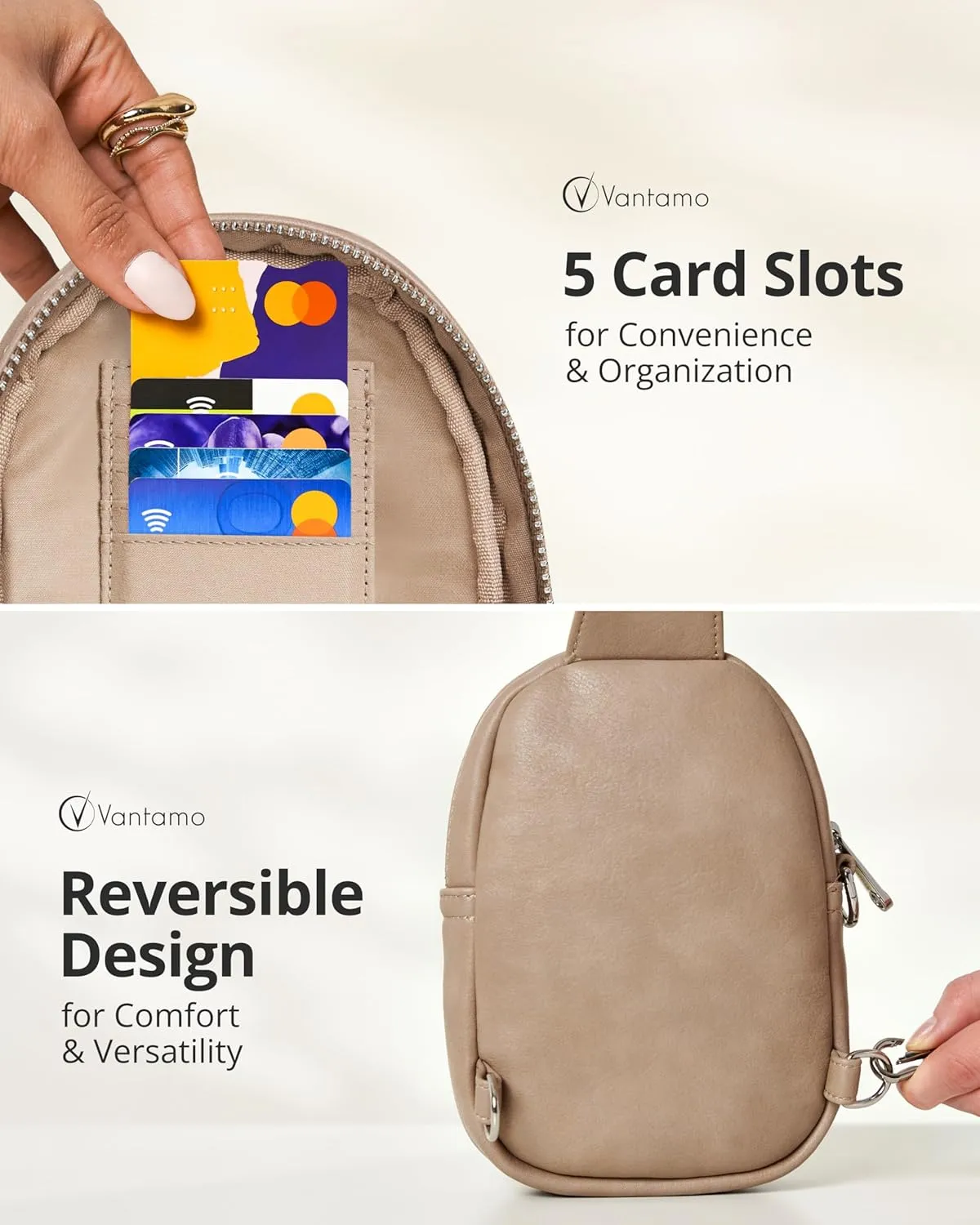 Vantamo Small Crossbody Bags for Women, Sling Bag with RFID & Anti-Pickpocket Clip, Adjustable Strap Cross Body Fanny Packs