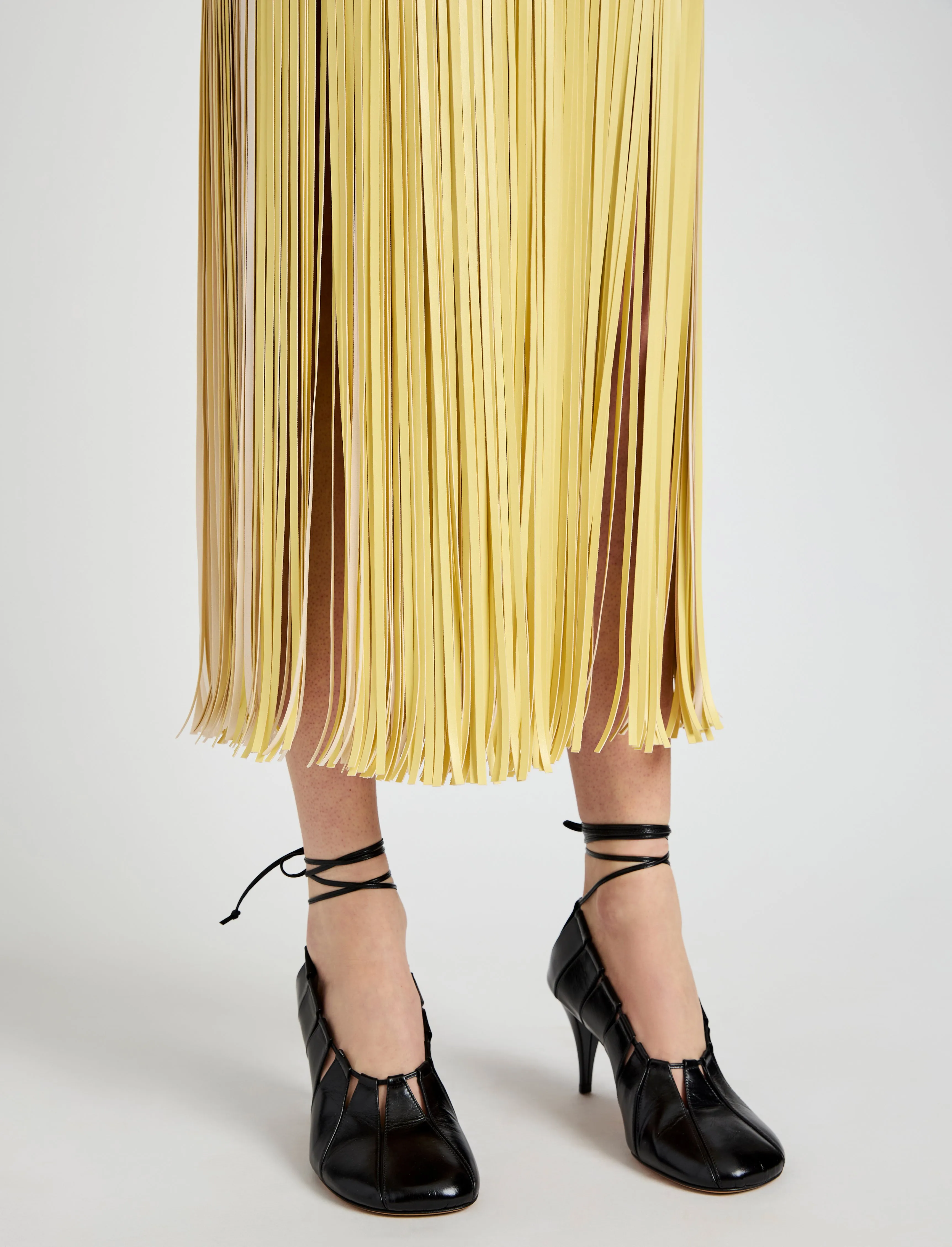 Veda Skirt in Faux Leather Fringe