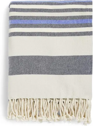 Vera Bradley Women's Recycled Cotton Indoor/Outdoor Throw Blanket, Seaside Stripe Navy - Recycled Cotton, One Size