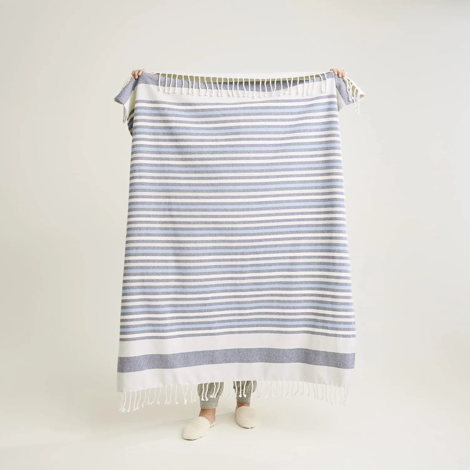 Vera Bradley Women's Recycled Cotton Indoor/Outdoor Throw Blanket, Seaside Stripe Navy - Recycled Cotton, One Size