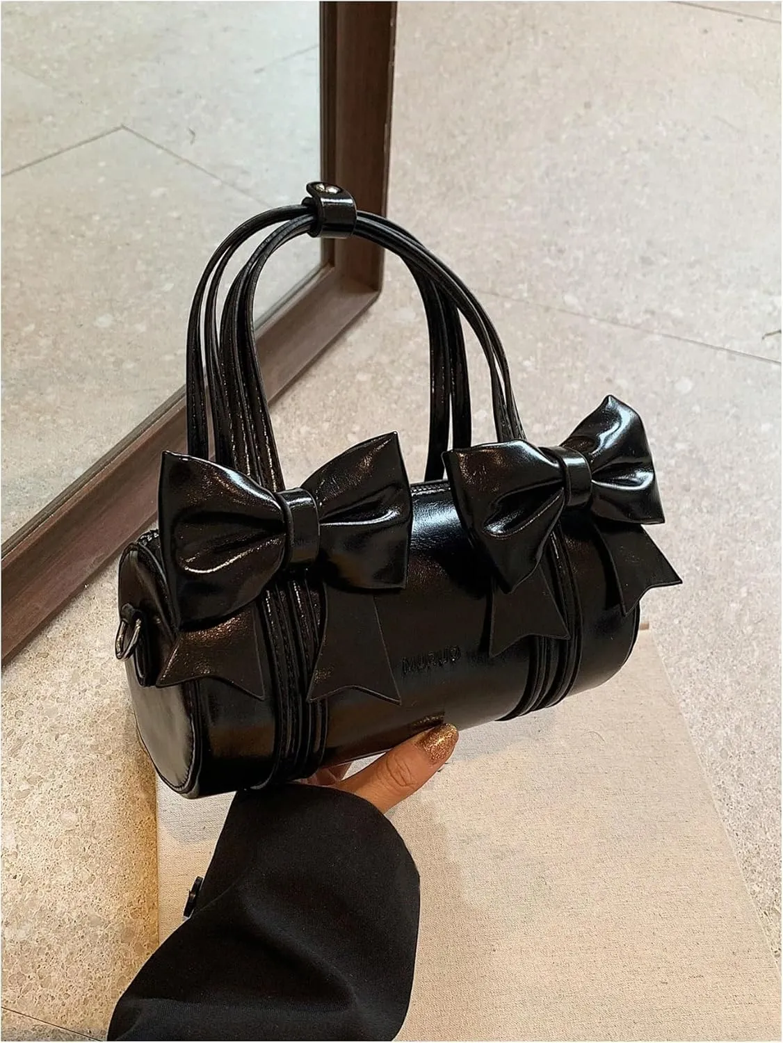 Verdusa Women's Bow Leather Barrel Purse Top Handle Double Strap Satchel Handbag