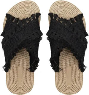 Verdusa Women's Fringe Criss Cross Strap Summer Sandals Slip On Slides Outdoor Shoes