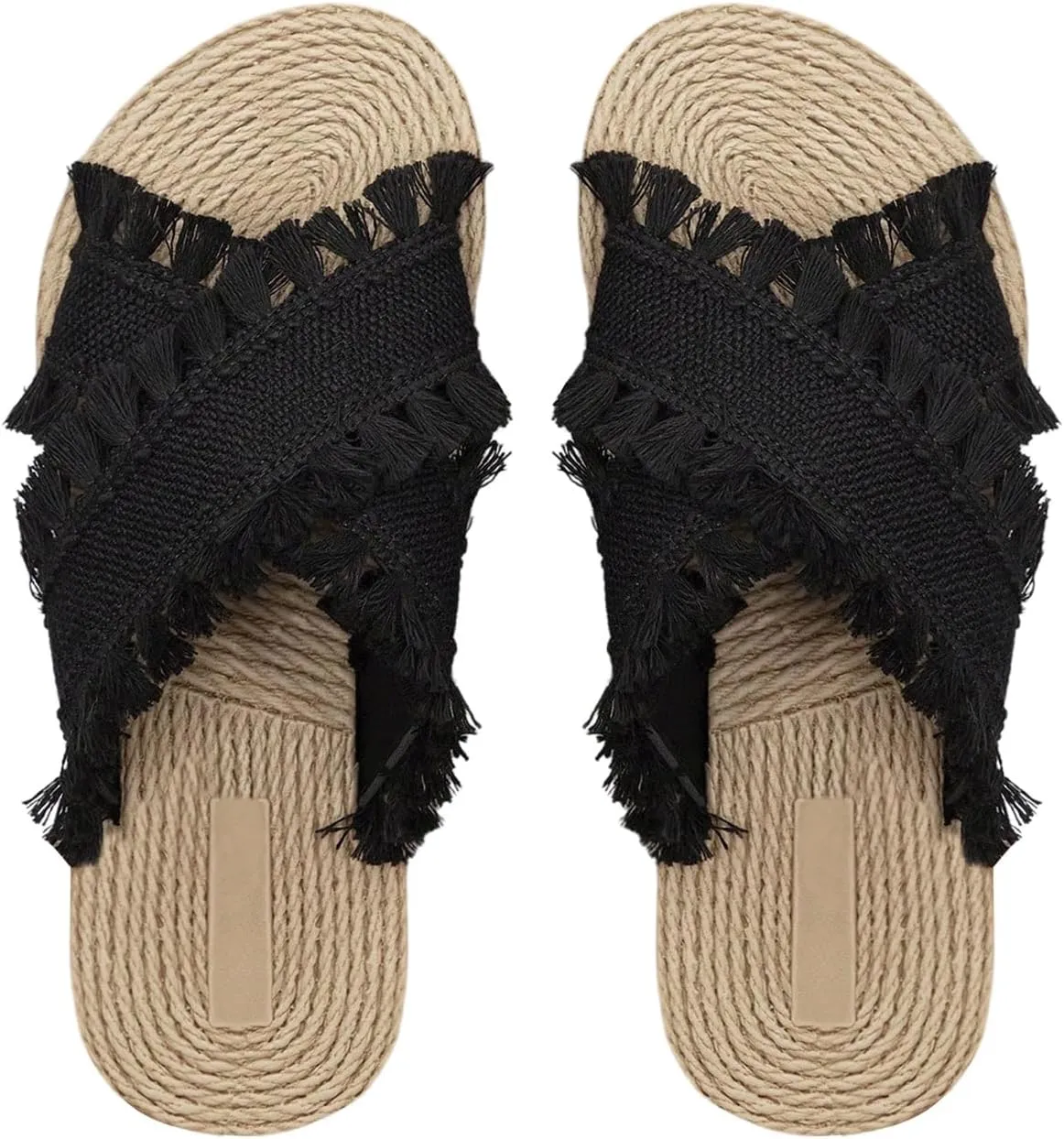 Verdusa Women's Fringe Criss Cross Strap Summer Sandals Slip On Slides Outdoor Shoes