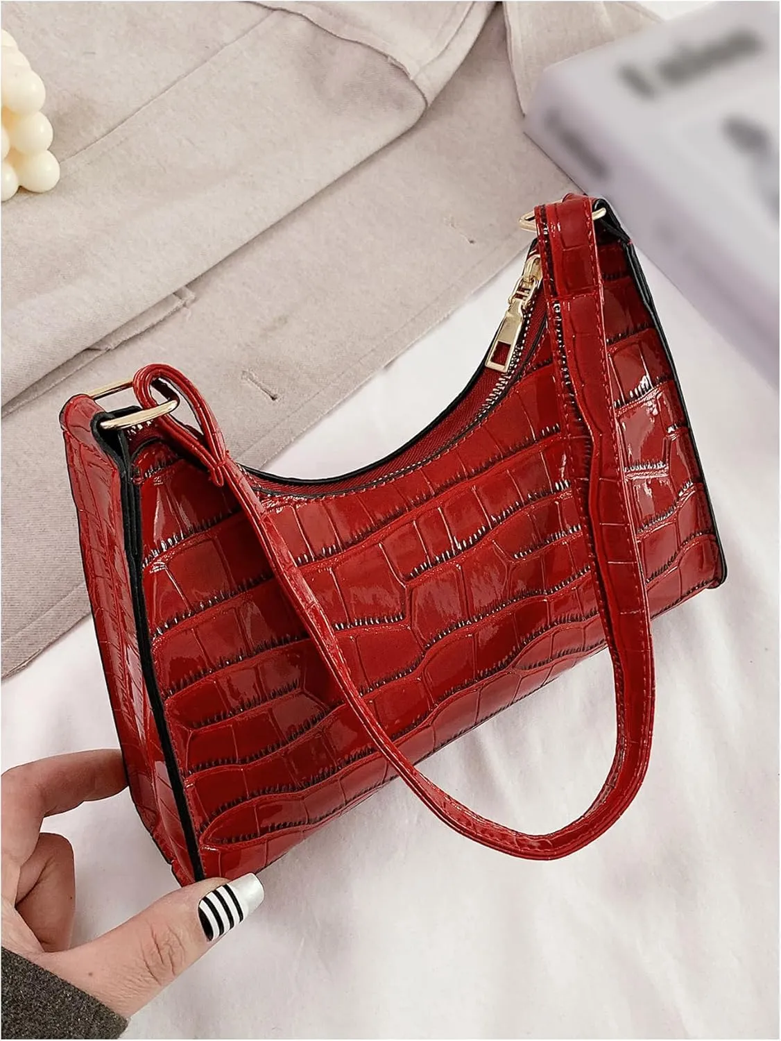 Verdusa Women's PU Leather Underarm Bag Zipper Shoulder Handbags Top Handle Purse