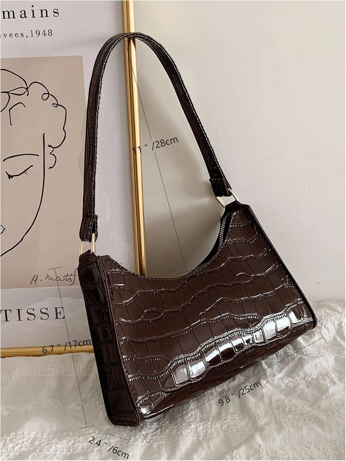 Verdusa Women's PU Leather Underarm Bag Zipper Shoulder Handbags Top Handle Purse