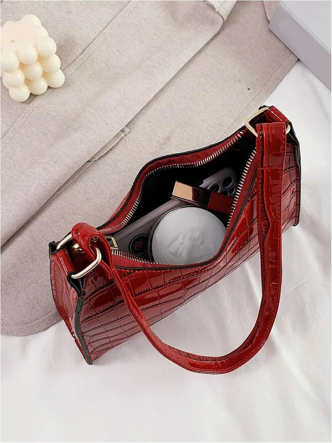 Verdusa Women's PU Leather Underarm Bag Zipper Shoulder Handbags Top Handle Purse