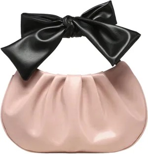 Verdusa Women's Ruched Hobo Handbag Cute Bow Clutch Purse Small Leather Top Handle Bags
