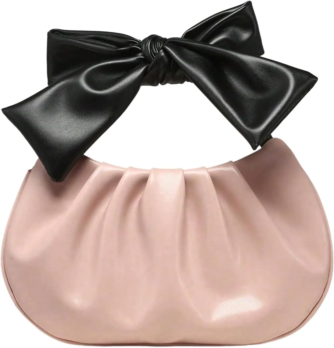 Verdusa Women's Ruched Hobo Handbag Cute Bow Clutch Purse Small Leather Top Handle Bags