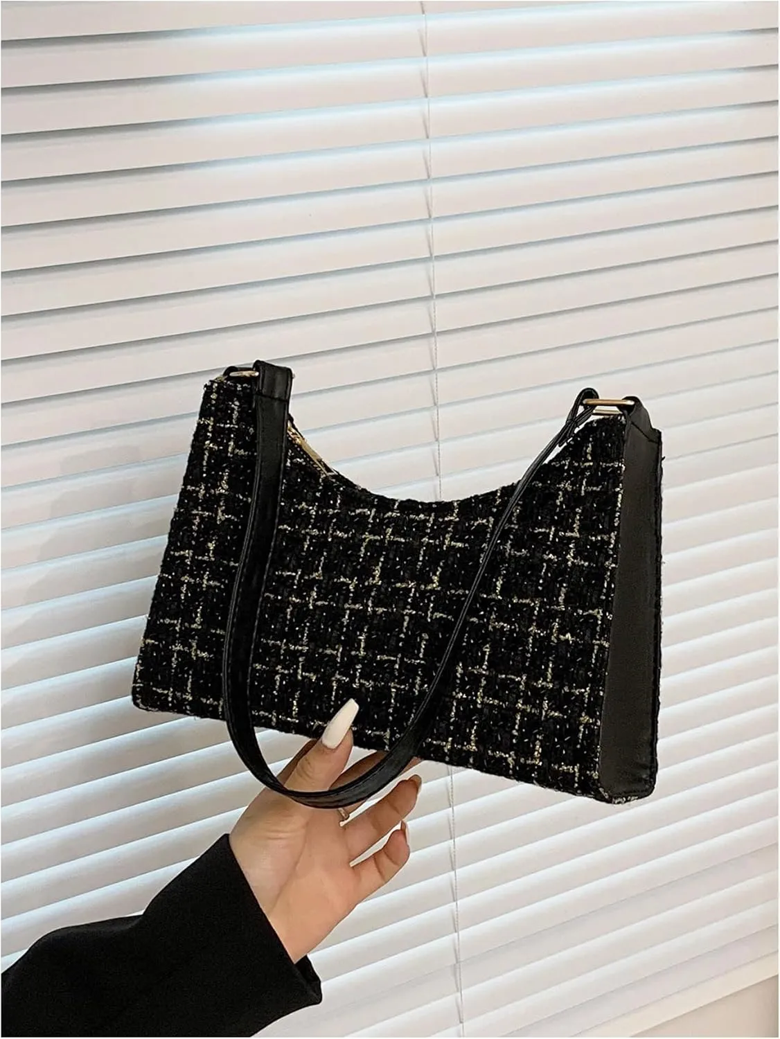 Verdusa Women's Tweed Shoulder Bag Plaid Print Work Bags Top Handle Handbag