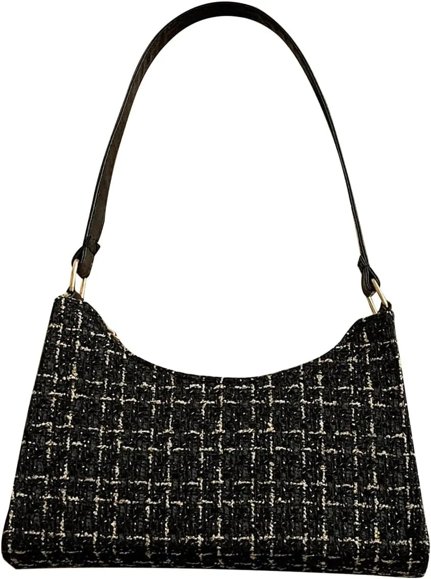 Verdusa Women's Tweed Shoulder Bag Plaid Print Work Bags Top Handle Handbag
