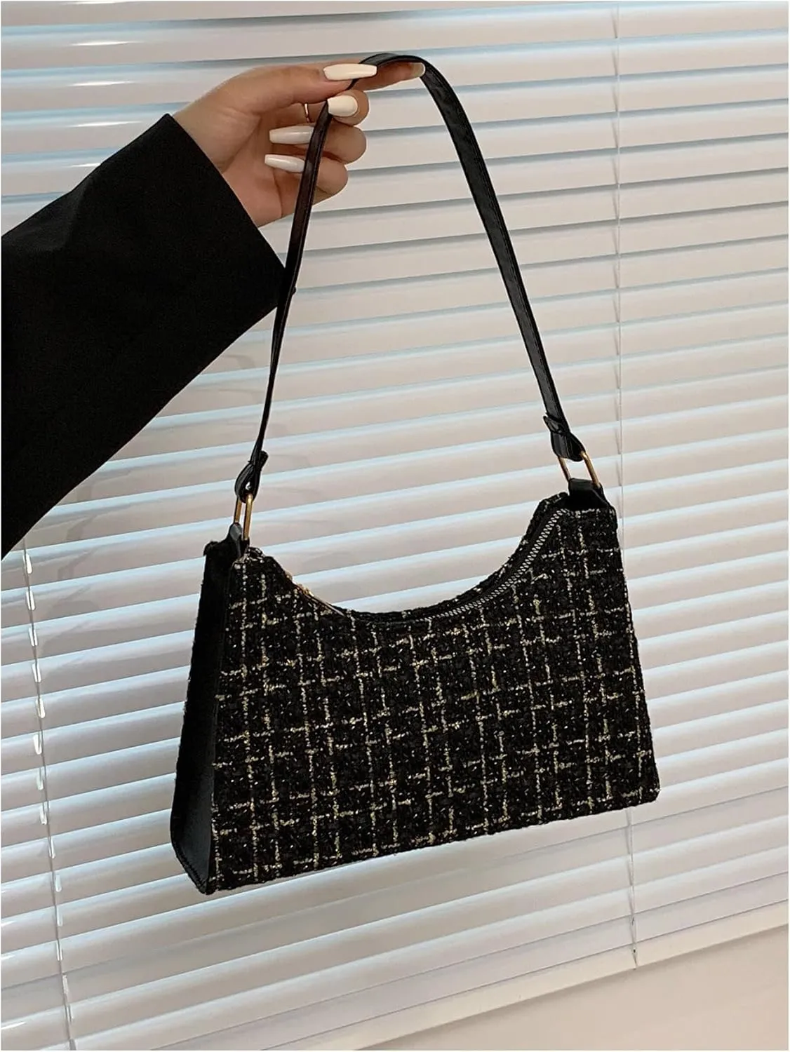 Verdusa Women's Tweed Shoulder Bag Plaid Print Work Bags Top Handle Handbag