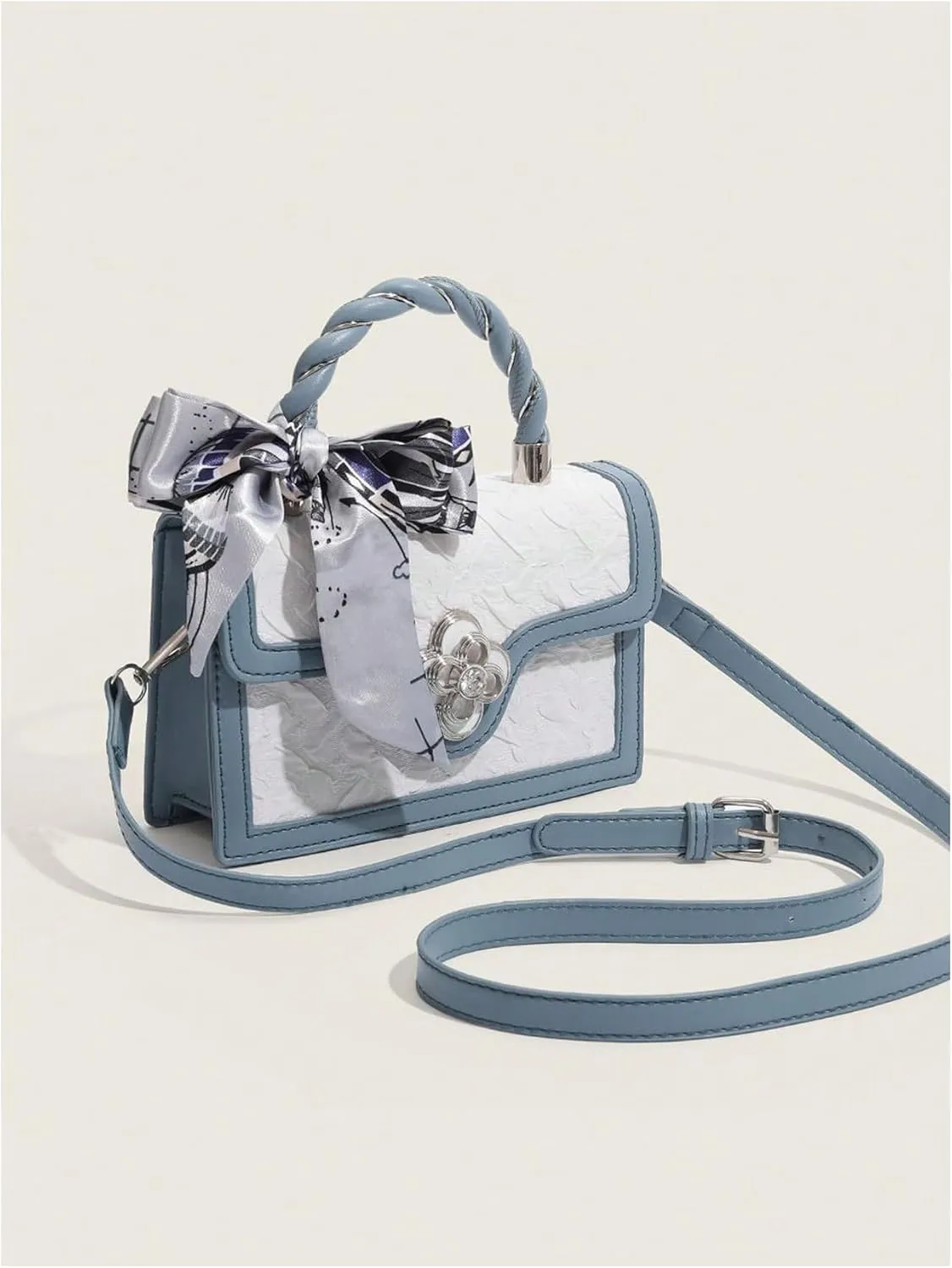 Verdusa Women's Vintage Crossbody Bags Top Handle Square Flap Satchel Purses with Ribbon