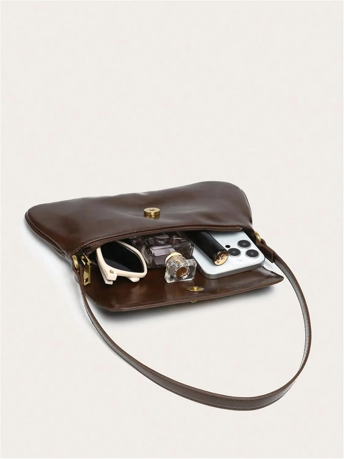 Verdusa Women's Vintage PU Leather Flap Shoulder Handbags Top Handle Clutch Underarm Bags