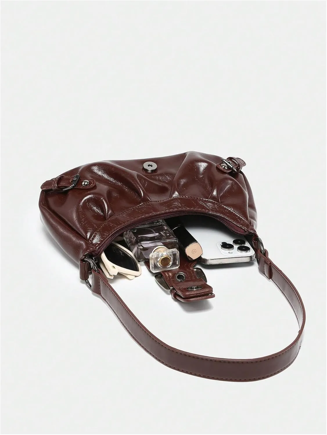 Verdusa Women's Y2k Purse Top Handle Shoulder Bag Buckle Punk Hobo Clutch Purses Bags
