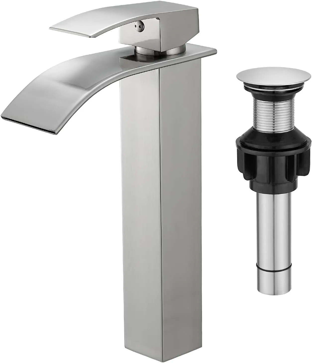 Vessel Sink Faucet Brushed Nickel Bathroom Faucets Tall Waterfall Bathroom Bowl Sink Faucet Rv Lavatory Faucet with Supply Hose and Pop Up Drain