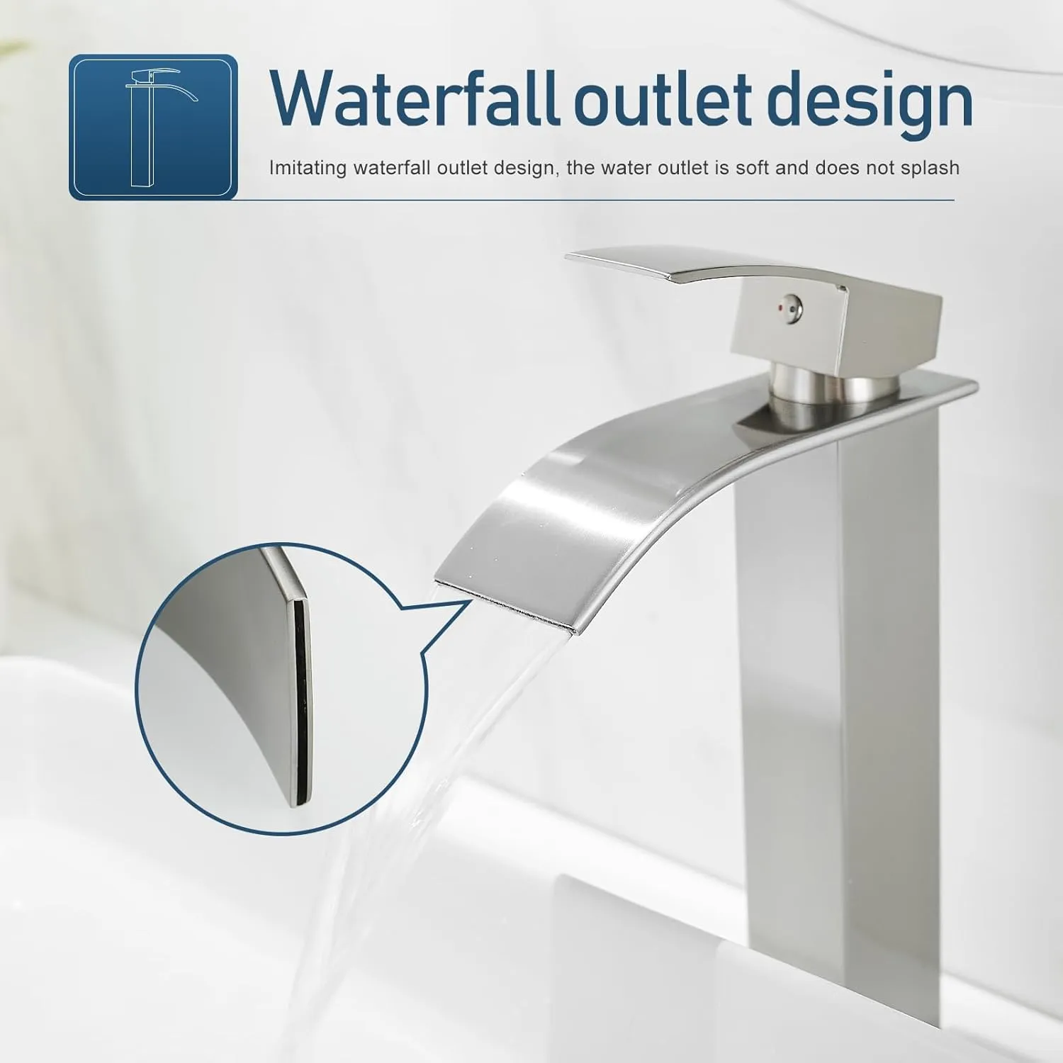Vessel Sink Faucet Brushed Nickel Bathroom Faucets Tall Waterfall Bathroom Bowl Sink Faucet Rv Lavatory Faucet with Supply Hose and Pop Up Drain