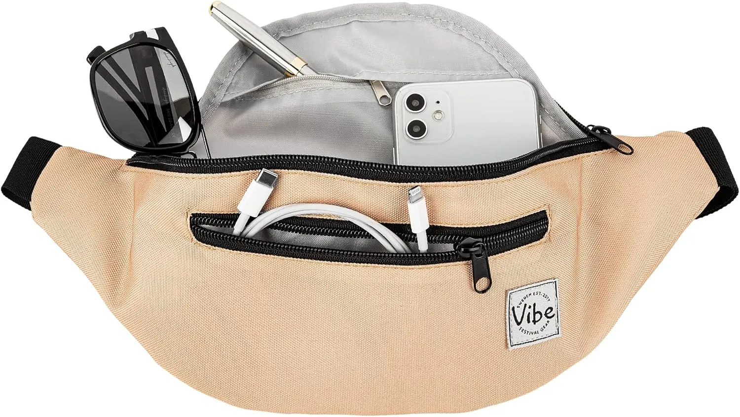 Vibe Festival Gear Fanny Pack for Men Women - Many Prints - Black Holographic Silver Gold Cute Waist Bag for Festival Rave Hiking Running Cycling