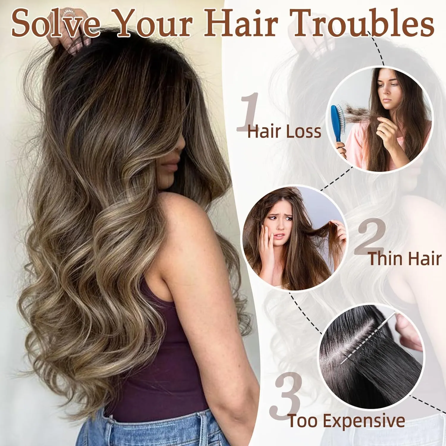 Vigorous Clip in Hair Extensions 7Pcs Brown Mix Blonde Hair Extension 20Inch Long Wavy Soft Synthetic Hairpieces for Women