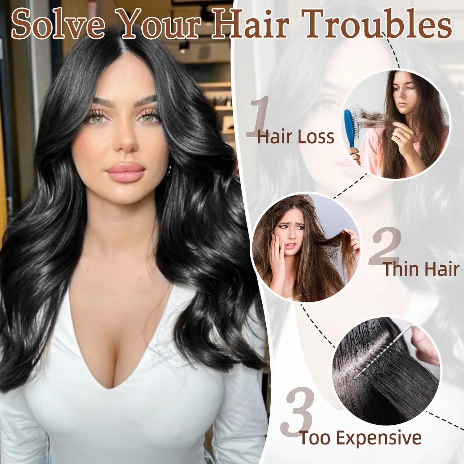 Vigorous Clip in Hair Extensions Black Long Wavy Hairpieces 20Inch Hair Extensions Clip Ins Soft Synthetic Hairpieces for Women (7Pcs)