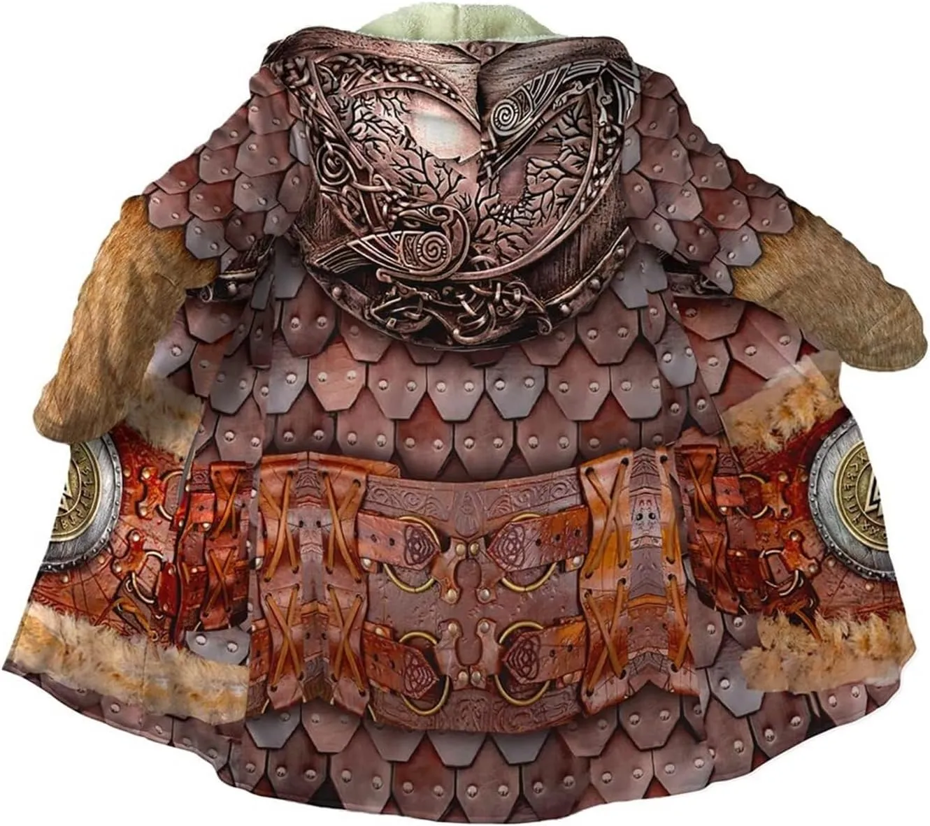 Viking Men's Winter Warm Robe, Valhalla Warrior Armor, 3D Printed Tattoo Winter Warm Coat Parka, Horn Button Design