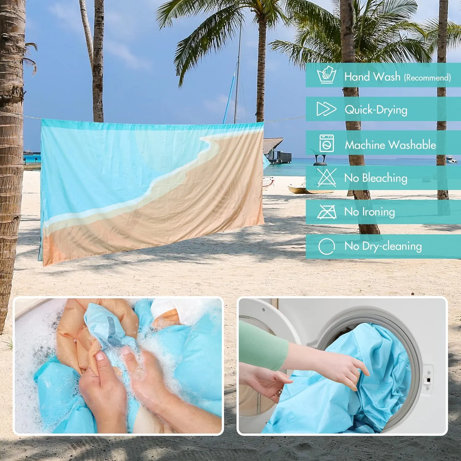 VILLEY Beach Blanket Waterproof Sandproof, Extra Large Beach Mat 60"x56" / 128"x108" for 1-8 Adults, Beach Blanket with 4/8 Stakes & 4 Corner Pockets, Outdoor Beach Accessories for Travel, Camping