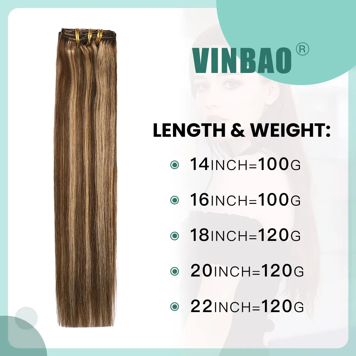 VINBAO Clip in Human Hair Balayage Mixed Color 4 Chocolate Brown to Highlighted 27 Dark Blonde Hair Extensions For Women 6 Pcs 16 inch 100g